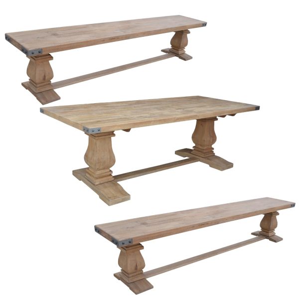 Gloriosa 3pc Dining Set 230cm Table 2 Bench Chair Solid Mango Wood – Honey Wash