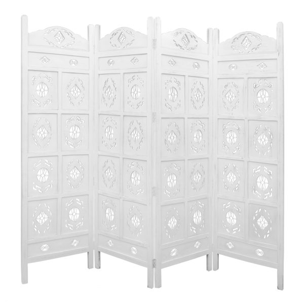 Iron Jali 4 Panel Room Divider Screen Privacy Shoji Timber Wood Stand – White