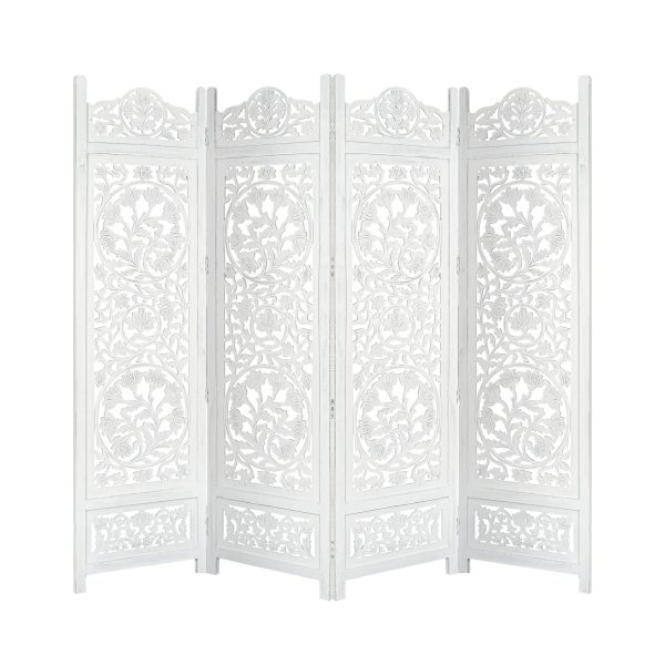 Glenrothes 4 Panel Room Divider Screen Privacy Shoji Timber Wood Stand – White