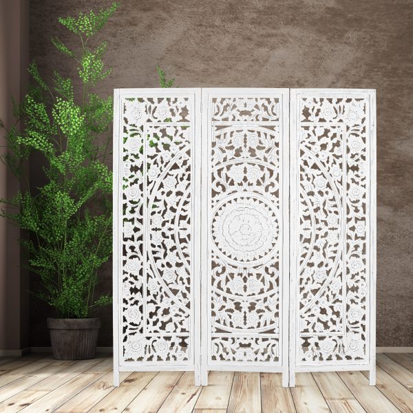 Jans 3 Panel Room Divider Screen Privacy Shoji Timber Wood Stand – White