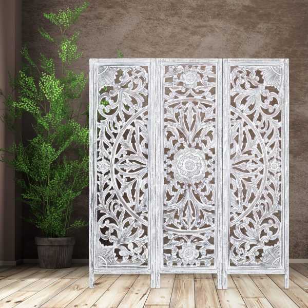 Diego 3 Panel Room Divider Screen Privacy Shoji Timber Wood Stand – White