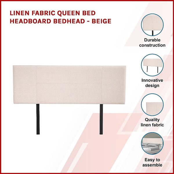 Linen Fabric Queen Bed Headboard Bedhead – Beige