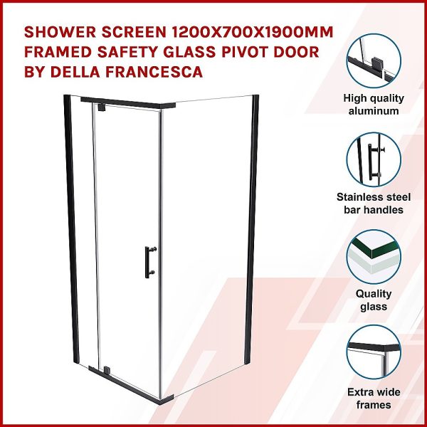 Shower Screen 1200x700x1900mm Framed Safety Glass Pivot Door By Della Francesca