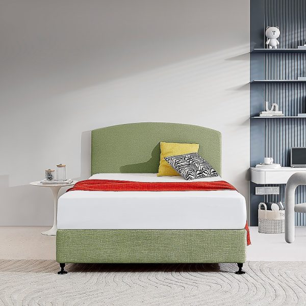 Linen Fabric Double Bed Curved Headboard Bedhead – Olive Green