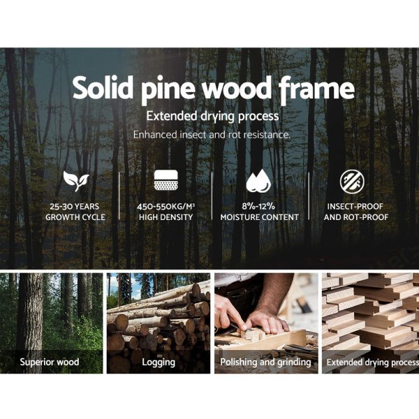 Wooden Bed Frame Single Size Mattress Base Pine Timber Platform White
