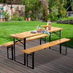 Gardeon Wooden Outdoor Foldable Bench Set – Natural