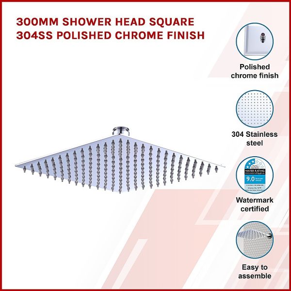 300mm Shower Head Square 304SS Polished Chrome Finish