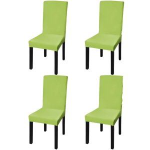 Straight Stretchable Chair Cover 4 pcs Green