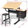 Three Drawers Drawing Table with Stool