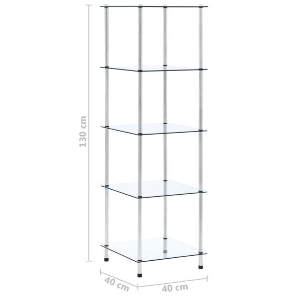5-Tier Shelf Transparent 40x40x130 cm Tempered Glass
