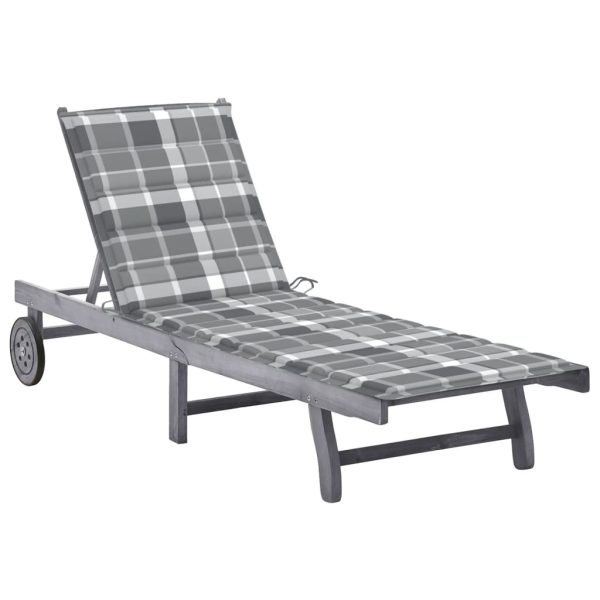 Garden Sun Lounger with Cushion Grey Solid Acacia Wood