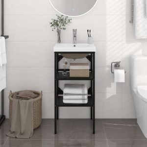 Bathroom Washbasin Frame with Built-in Basin Black Iron