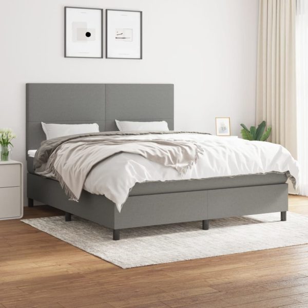 Box Spring Bed with Mattress Dark Grey 152×203 cm Queen Fabric