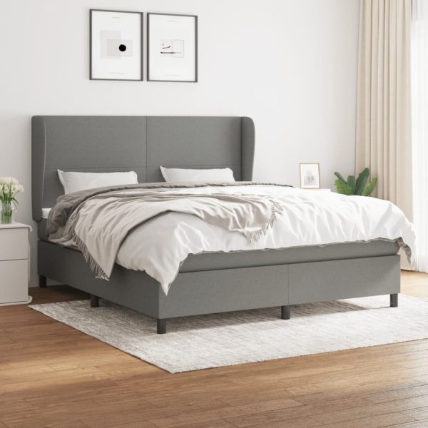 Box Spring Bed with Mattress Dark Grey Fabric