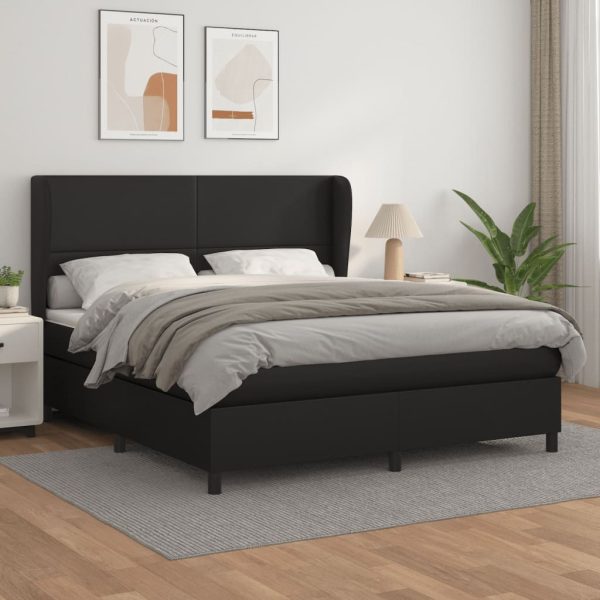 Box Spring Bed with Mattress Black 152×203 cm Queen Faux Leather
