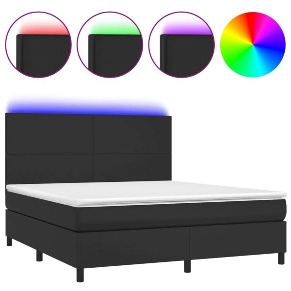 Box Spring Bed with Mattress&LED Black 152×203 cm Queen Faux Leather