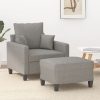 Evington Sofa Chair with Footstool Light Grey 60 cm Fabric