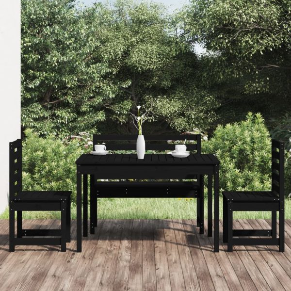 4 Piece Garden Dining Set Black Solid Wood Pine