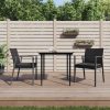3 Piece Garden Dining Set with Cushions Poly Rattan and Steel