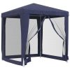Party Tent with 4 Mesh Sidewalls Blue 2×2 m HDPE