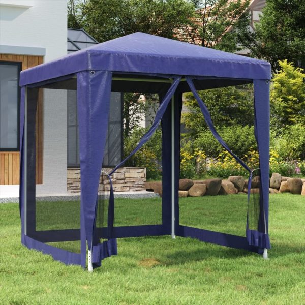 Party Tent with 4 Mesh Sidewalls Blue 2×2 m HDPE