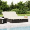 2-Person Sunbed with Cushions Black Poly Rattan