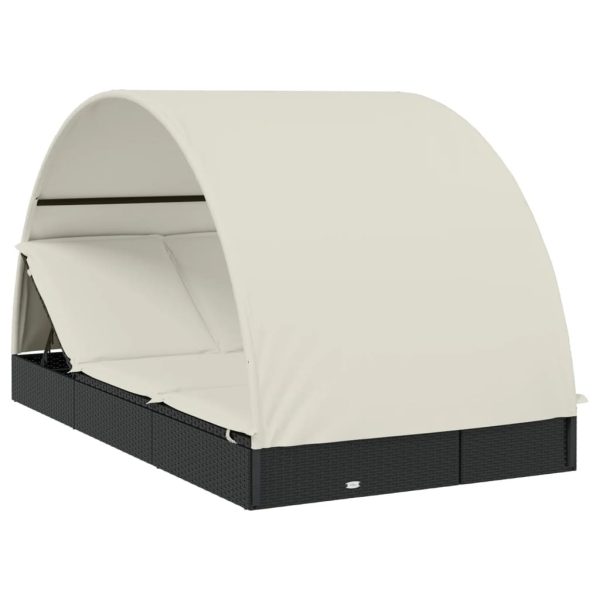 2-Person Sunbed with Round Roof 211x112x140 cm Poly Rattan