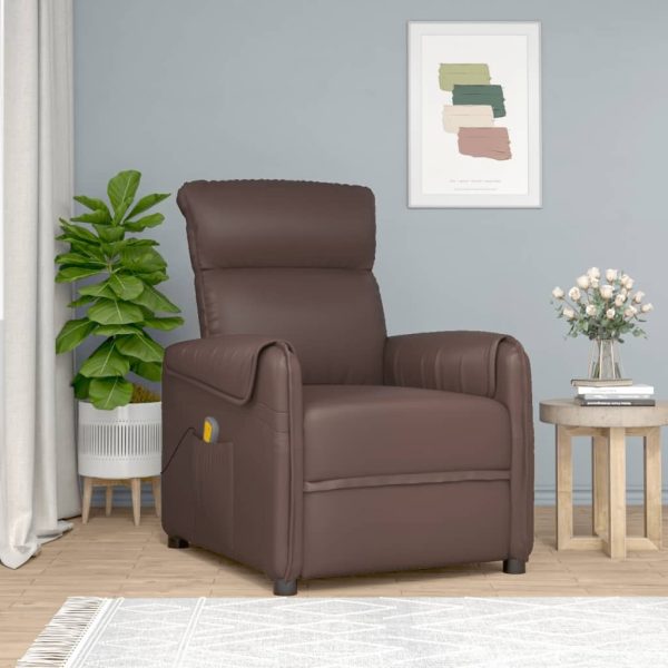Massage Recliner Chair Brown Faux Leather