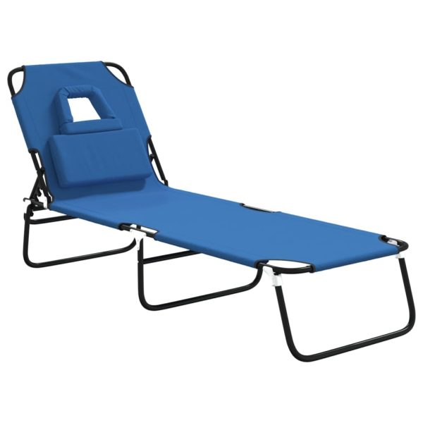 Folding Sun Lounger Blue Oxford Fabric and Powder-coated Steel