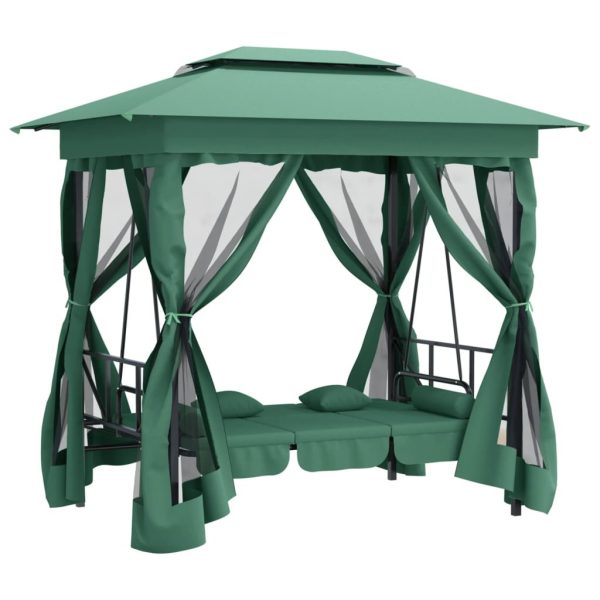 Garden Gazebo with Convertible Swing Bench Green Fabric&Steel