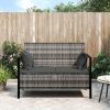 2-Seater Garden Bench with Cushions Grey Poly Rattan