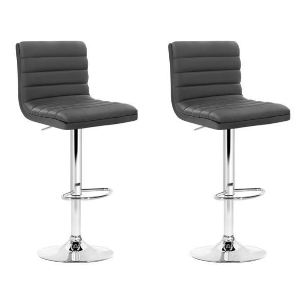 2x Bar Stools Padded Leather Gas Lift Grey