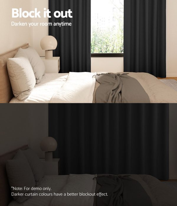 2X Blockout Curtains Blackout Window Curtain Eyelet 140x230cm Black
