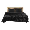 Silky Satin Sheets Fitted Flat Bed Sheet Pillowcases Summer Double Black