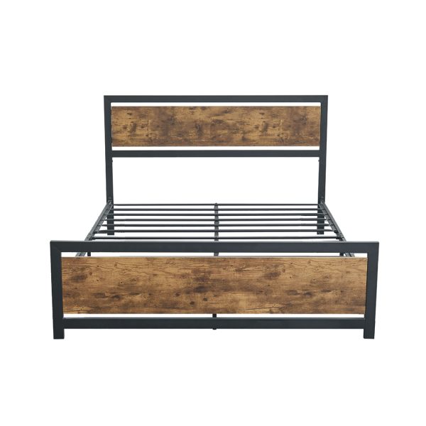 Belton Metal Bed Frame Mattress Base Platform Wooden Industrial  Double Rustic
