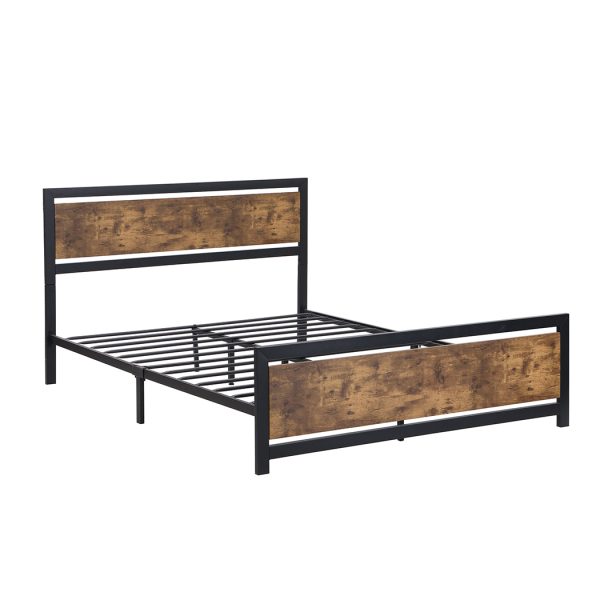 Belton Metal Bed Frame Mattress Base Platform Wooden Industrial  Double Rustic