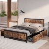 Linburn Metal Bed Frame Double Mattress Base Platform Wooden 4 Drawers Industrial