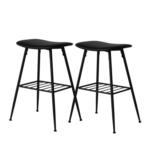 2x Bar Stools Kitchen Bar Pub Stool Counter Dining Chair PU Leather Black