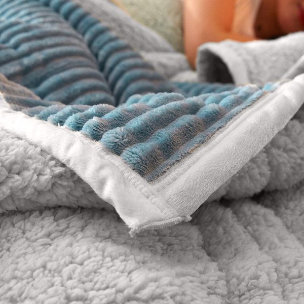 Blue Throw Blanket Warm Cozy Double Sided Thick Flannel Coverlet Fleece Bed Sofa Comforter