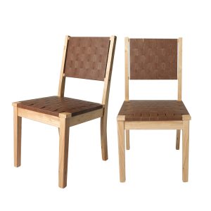 2x Dining Chairs PU Woven Leather Kitchen Chair Lounge Midcentury Modern
