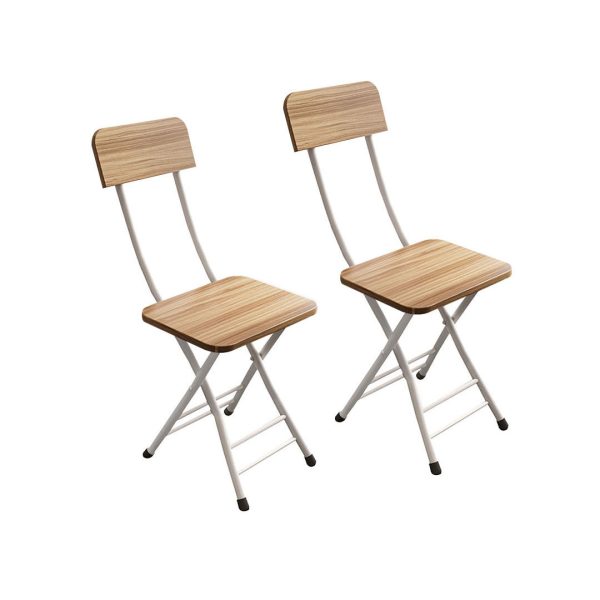 Oak Grain Foldable Chair Space Saving Lightweight Portable Stylish Seat Home Decor Set of 2