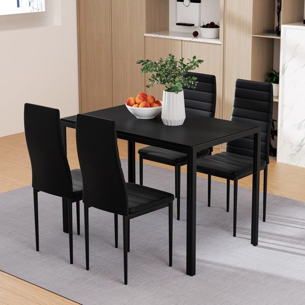 Dining Chairs and Table Dining Set 4 Chair Set Of 5 Wooden Top Black