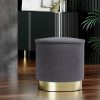 Ottoman Round Foot Stool Teddy Fabric Foot Rest Padded Seat Charcoal