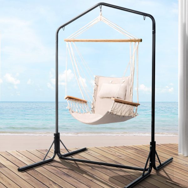 Outdoor Hammock Chair with Stand Swing Hanging Hammock Garden Cream