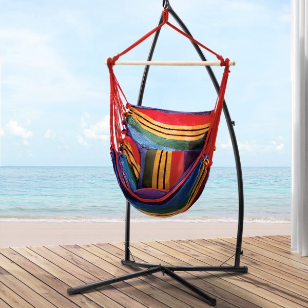 Outdoor Hammock Chair with Stand Hanging Hammock with Pillow Cream