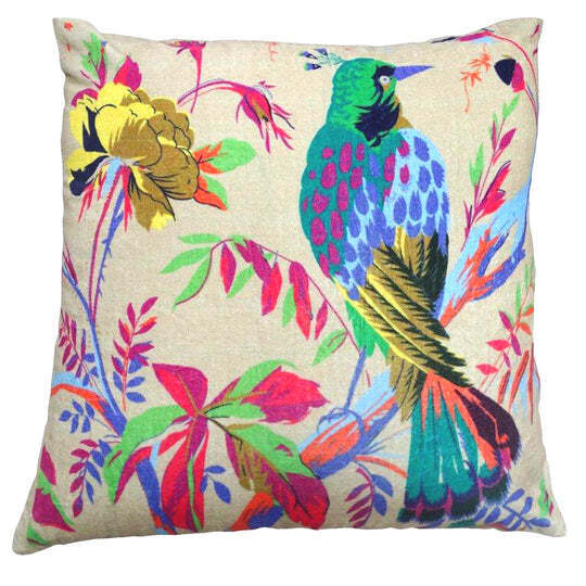 Grey cotton velvet bird design cushion cover 45×45 cm