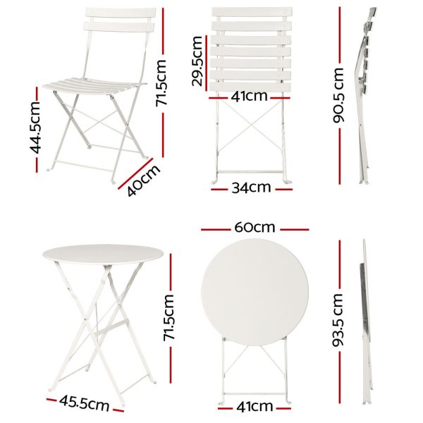 Gradeon 3PC Outdoor Bistro Set Steel Table and Chairs Patio Furniture White