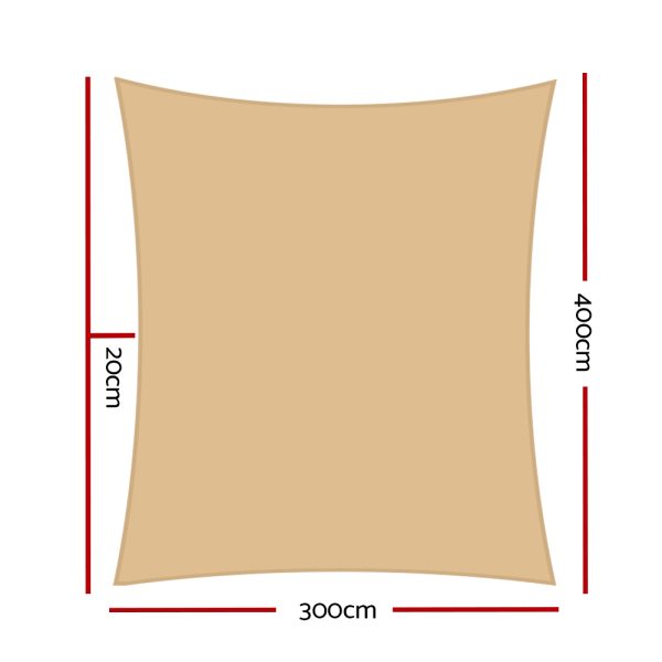 3 x 4m Waterproof Rectangle Shade Sail Cloth – Sand Beige