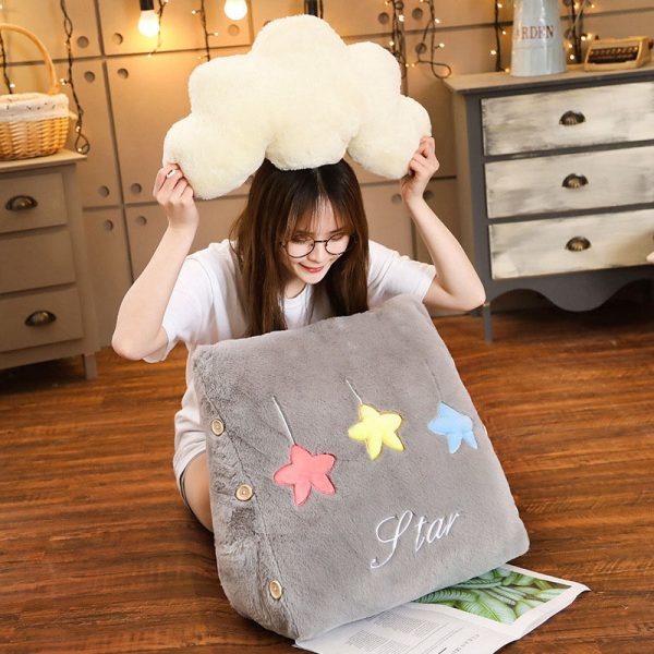 Grey Cute Star Cloud Cushion Soft Leaning Lumbar Wedge Pillow Bedside Plush Home Decor