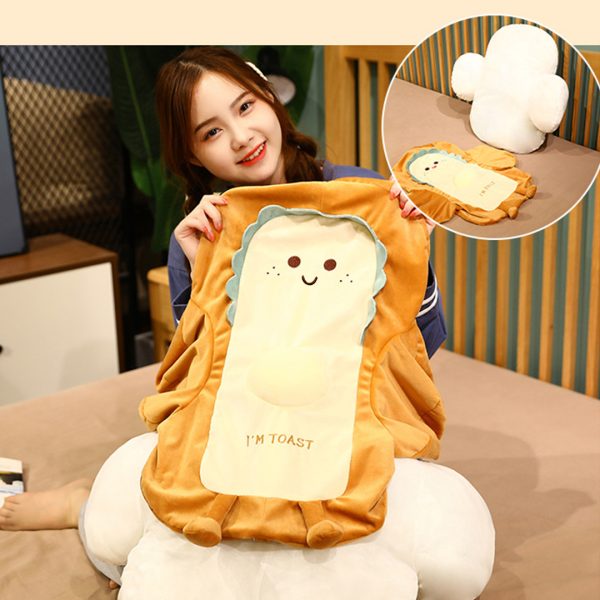 48cm Smiley Face Toast Bread Cushion Stuffed Car Seat Plush Cartoon Back Support Pillow Home Decor